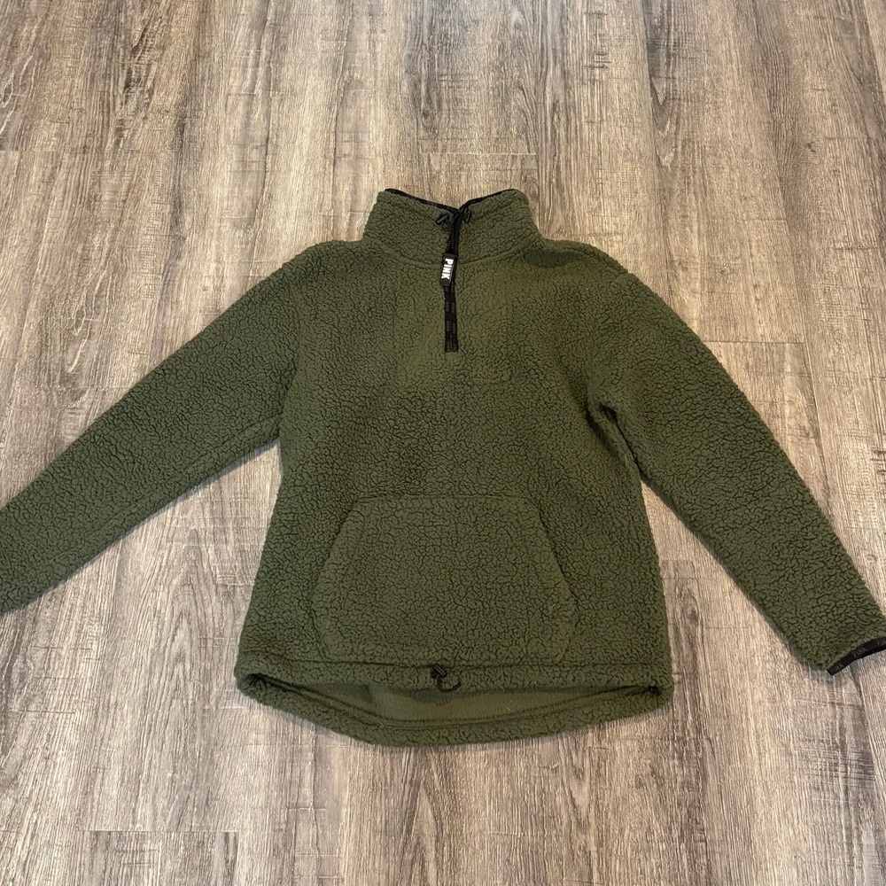 PINK Victoria's Secret Olive Green Sherpa Pullover